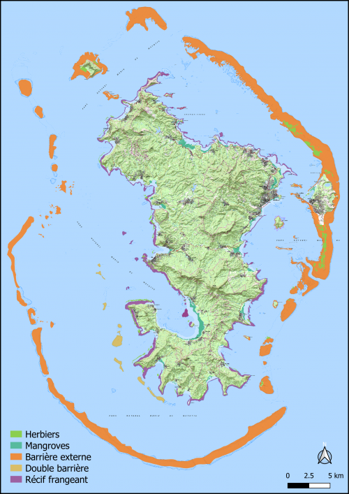 Ecosystèmes marins et côtiers de Mayotte (©IGN Scan25 ; ©DEAL 976)